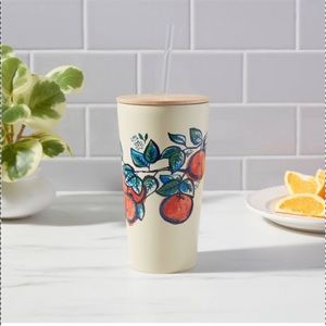 (2) 18.5oz Stainless Steel Tumbler with Bamboo Lid in orange branch motif